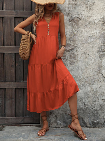 Notched Sleeveless Dress