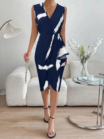 Addison Printed Surplice Sleeveless Dress