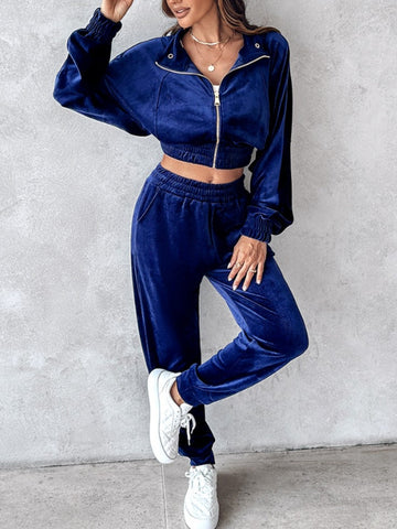 Weekend Zip Up Cropped Top and Joggers Set
