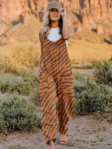 Tiger Striped Sleeveless Jumpsuit