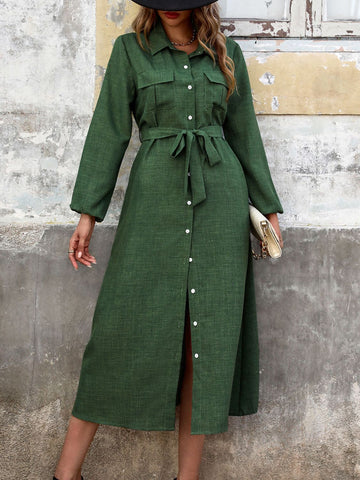 Crisp Leaves Midi Shirt Dress