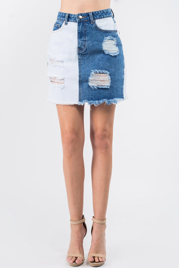 American Bazi Contrast Denim Distressed Skirts