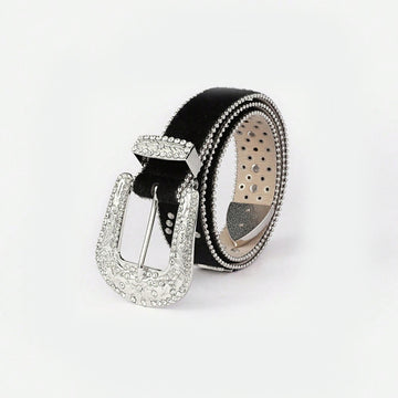 PU Leather Inlaid Luxe Rhinestone Belt