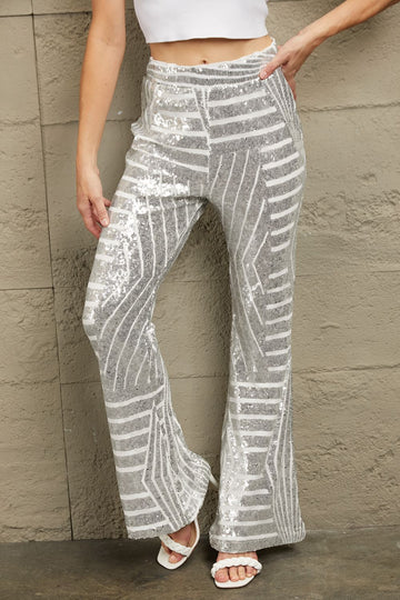 Double Take Sequin Luxe Flared Pants