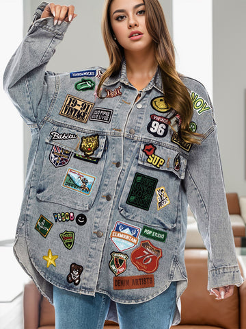 Embroidered Patch Luxe Denim Jacket
