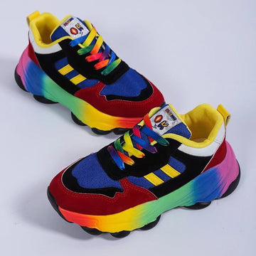 Rainbow Lace-Up Mesh Platform Sneakers
