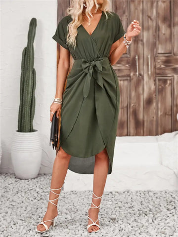 Autumn Breeze Tied Surplice Dress