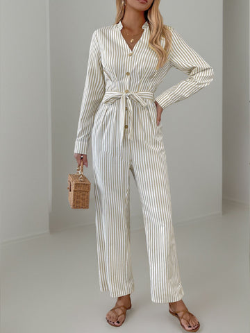 Love Striped Notched Jumpsuit