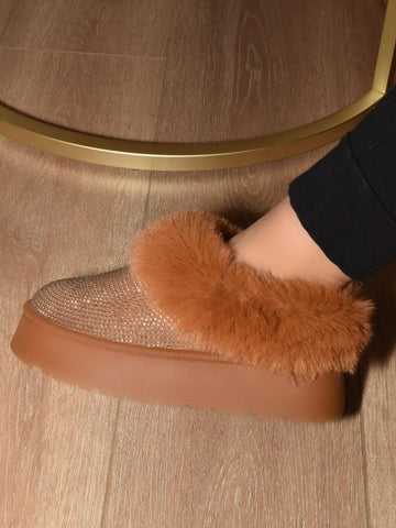 WILD DIVA Embellished Faux Fur Platform Clogs