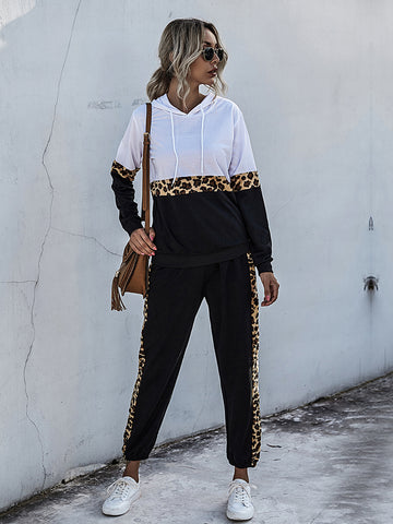 Perfee Contrast Hooded Top and Joggers Set