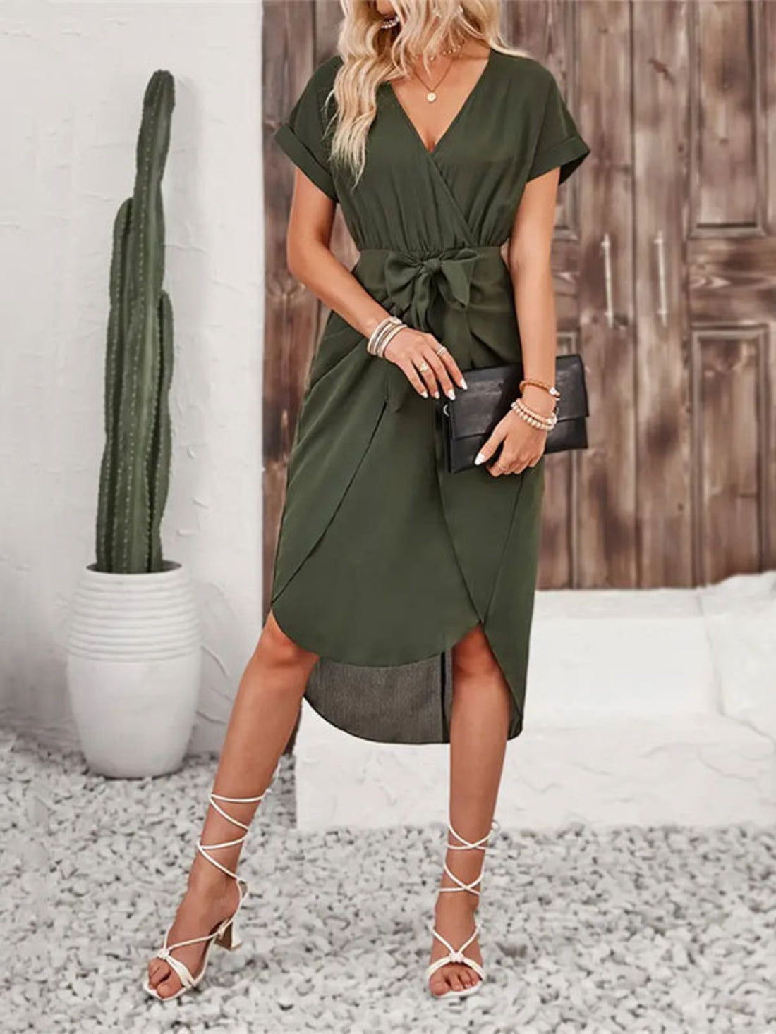 Autumn Breeze Tied Surplice Dress