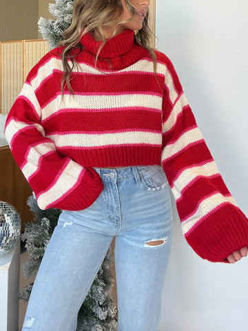 Candy Striped Turtleneck Cropped Sweater