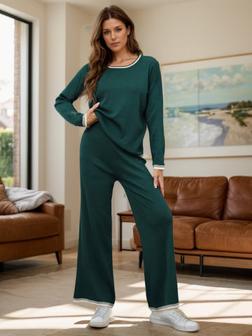 Reese Contrast Trim Top and Pants Sweater Set