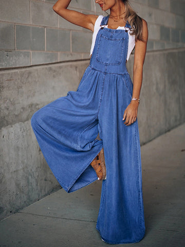 Ava Wide Leg Denim Overalls
