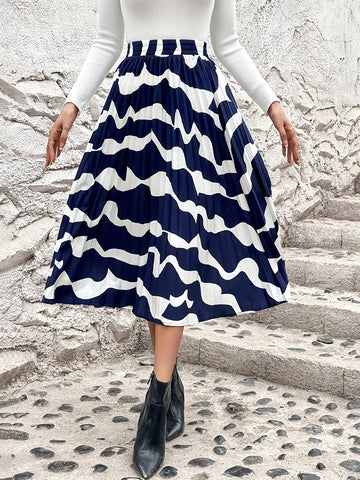 Oceanic Pleated Printed Skirt