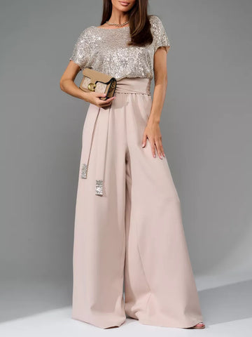 Grand Dame Sequin Wide Leg Jumpsuit