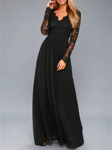 Pretty Lace Backless Long Sleeve Maxi Dress