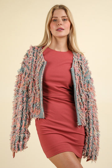 VERY J Shaggy Yarn Luxe Up Jacket