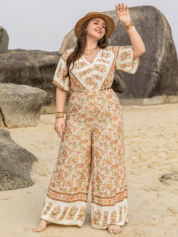 Floral Plus-Size Wide Leg Jumpsuit