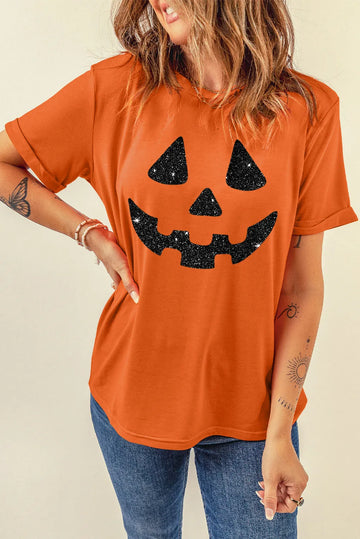 Jack O'Lantern Glitter Short Sleeve T-Shirt