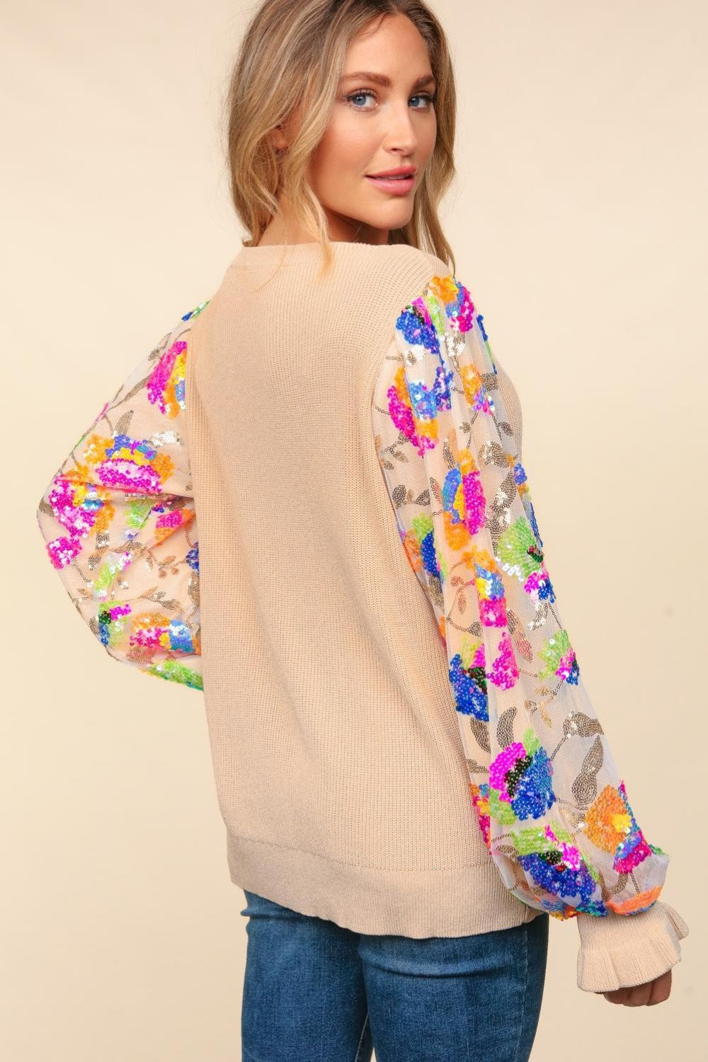 Haptics Luxe Floral Sequins Mesh Sweater