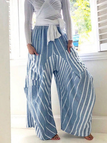 Boho-Striped Wide Leg Pants