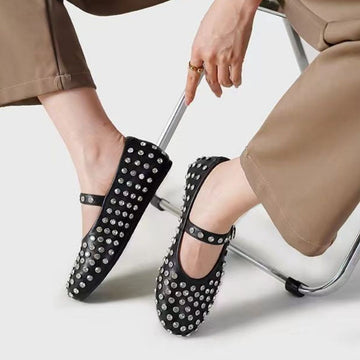 Luxe PU Leather Studded Flat Loafers