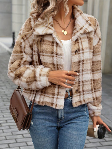 Jenny Plaid Button Long Sleeve Jacket