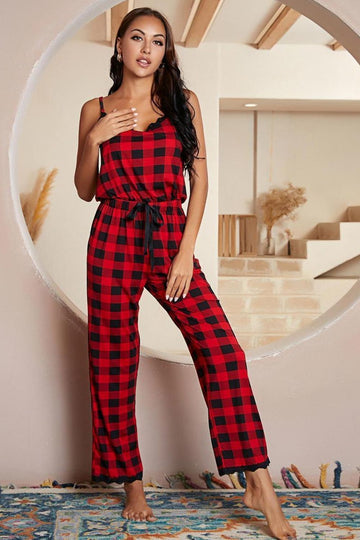 Emery Plaid Lace Jumpsuit