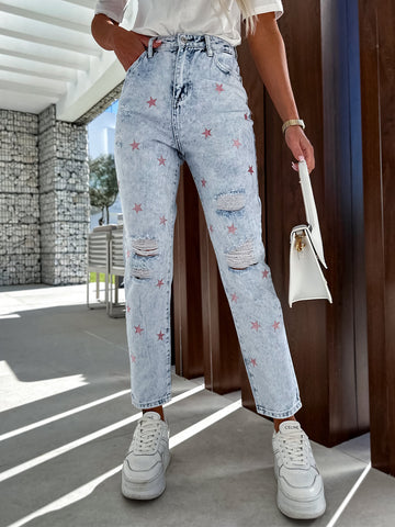 Distressed Star Straight Jeans