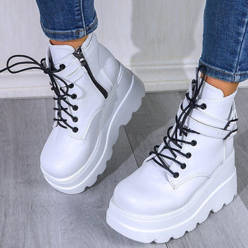 PU Leather LUXE Lace-Up Wedge Boots