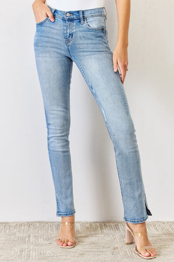 Mid Rise Slit Bootcut Jeans