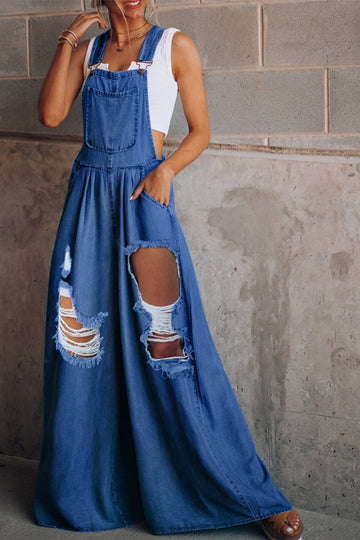 Wide Leg Denim Overalls