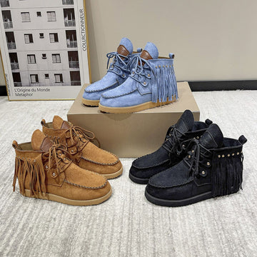 Fringe Studded Canvas Boots