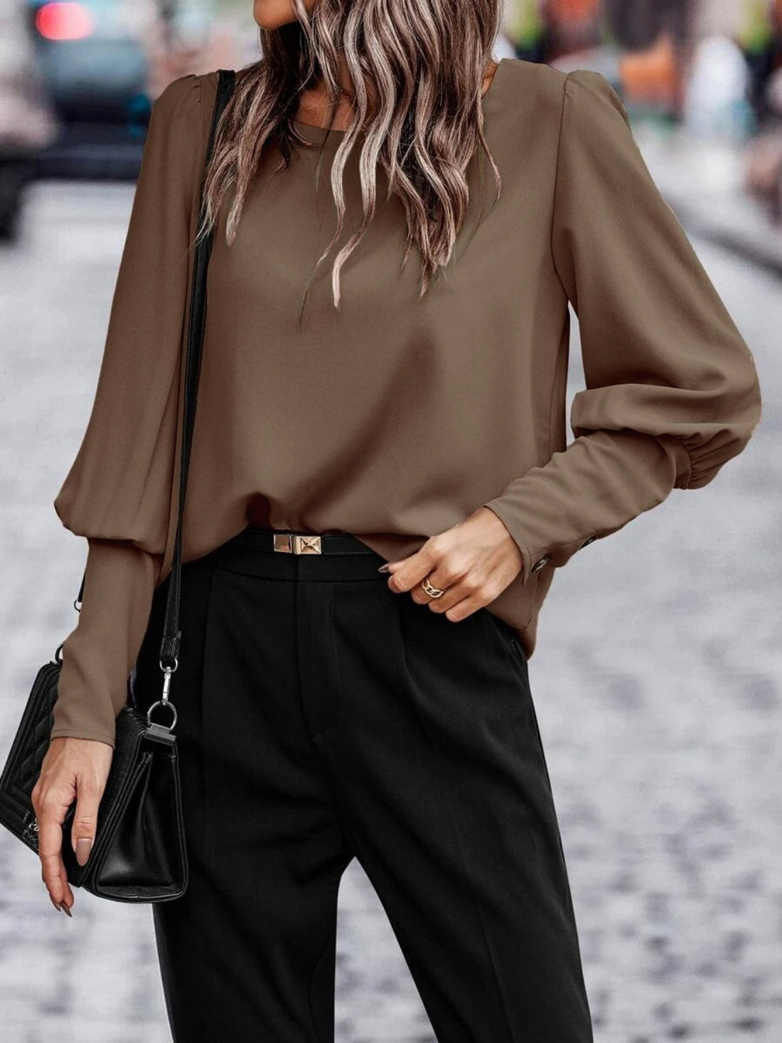 Chic Closure Long Sleeve Blouse