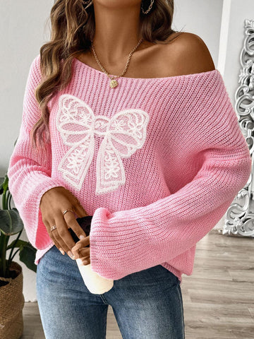 Bow-Kissed Boat Neck Sweater