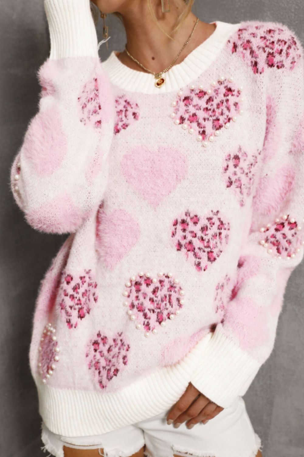 Pearl Detail Heart Sweater