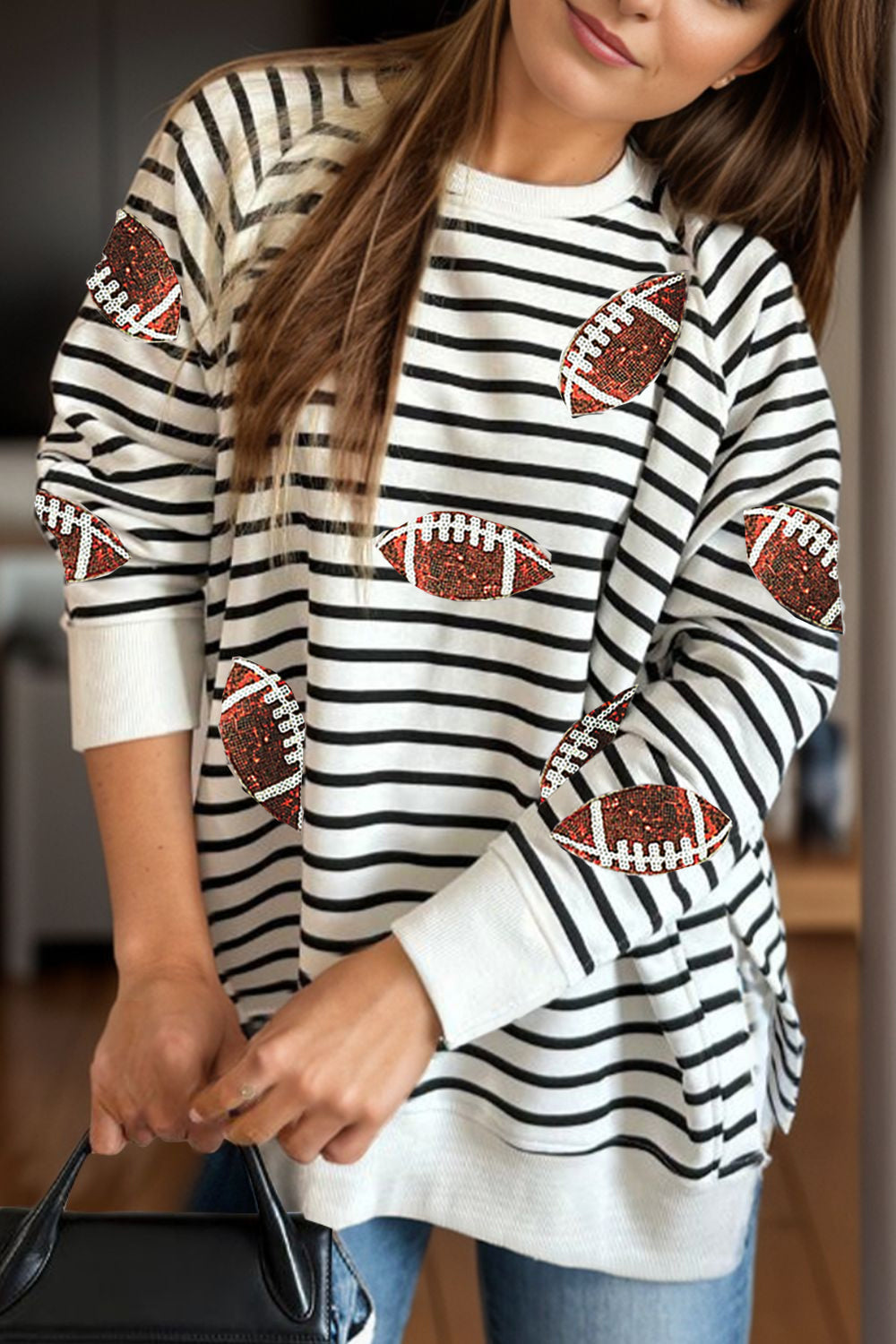 Sequin Football Striped Sweatshirt