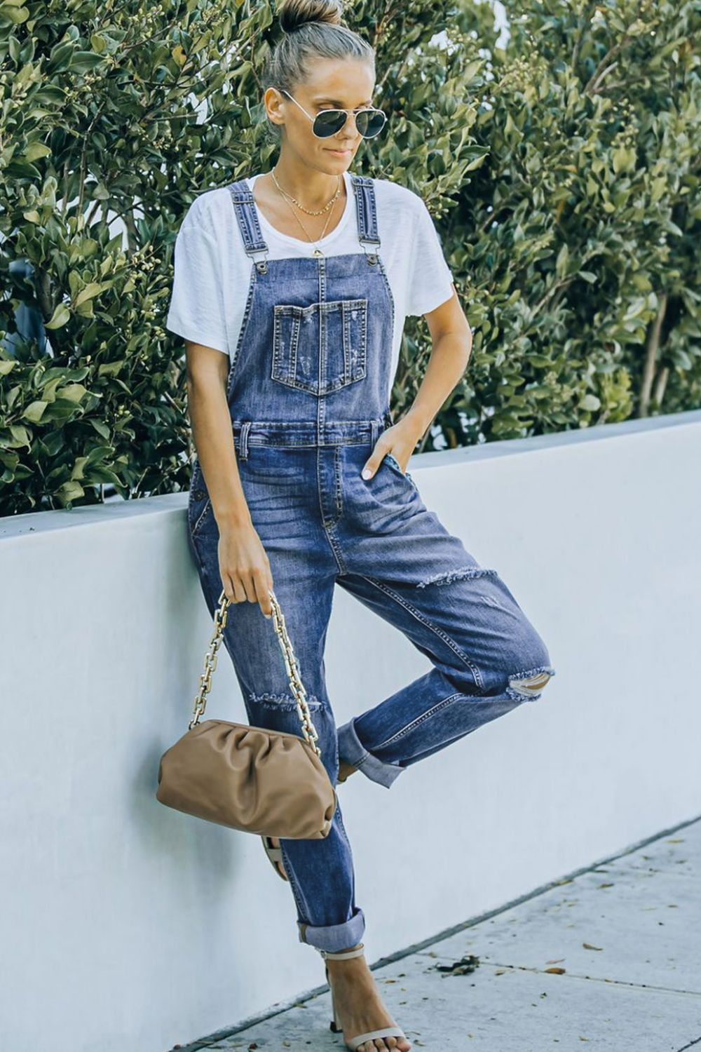 Zoe Distressed Denim Overalls