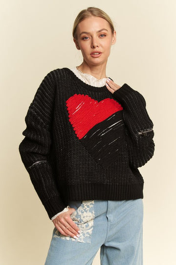 Davi & Dani Contrast Heart Dropped Shoulder Sweater