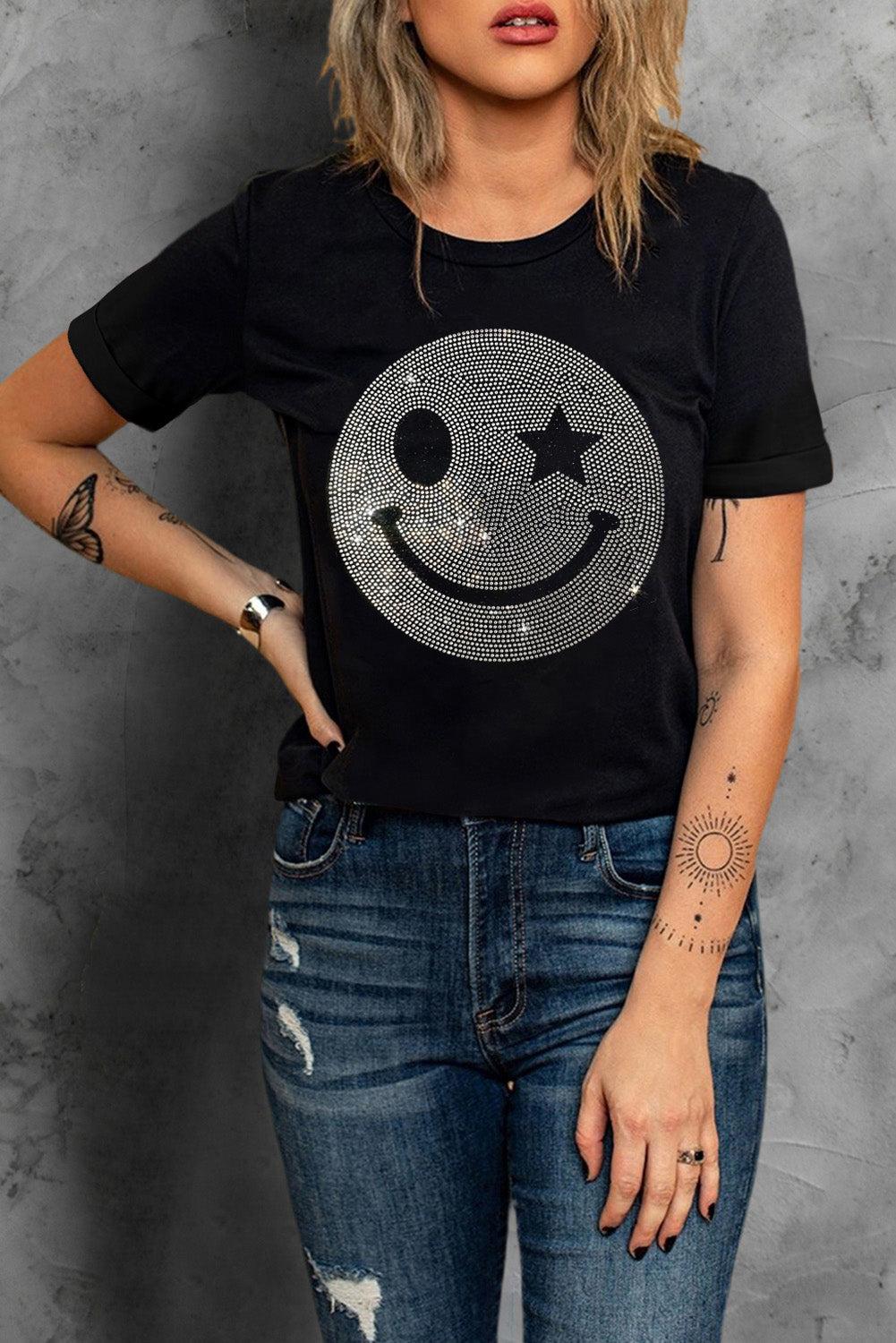 Rhinestone Smiley Face T-Shirt