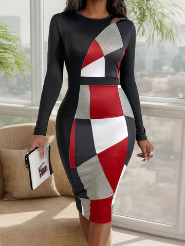 Color Block Long Sleeve Dress