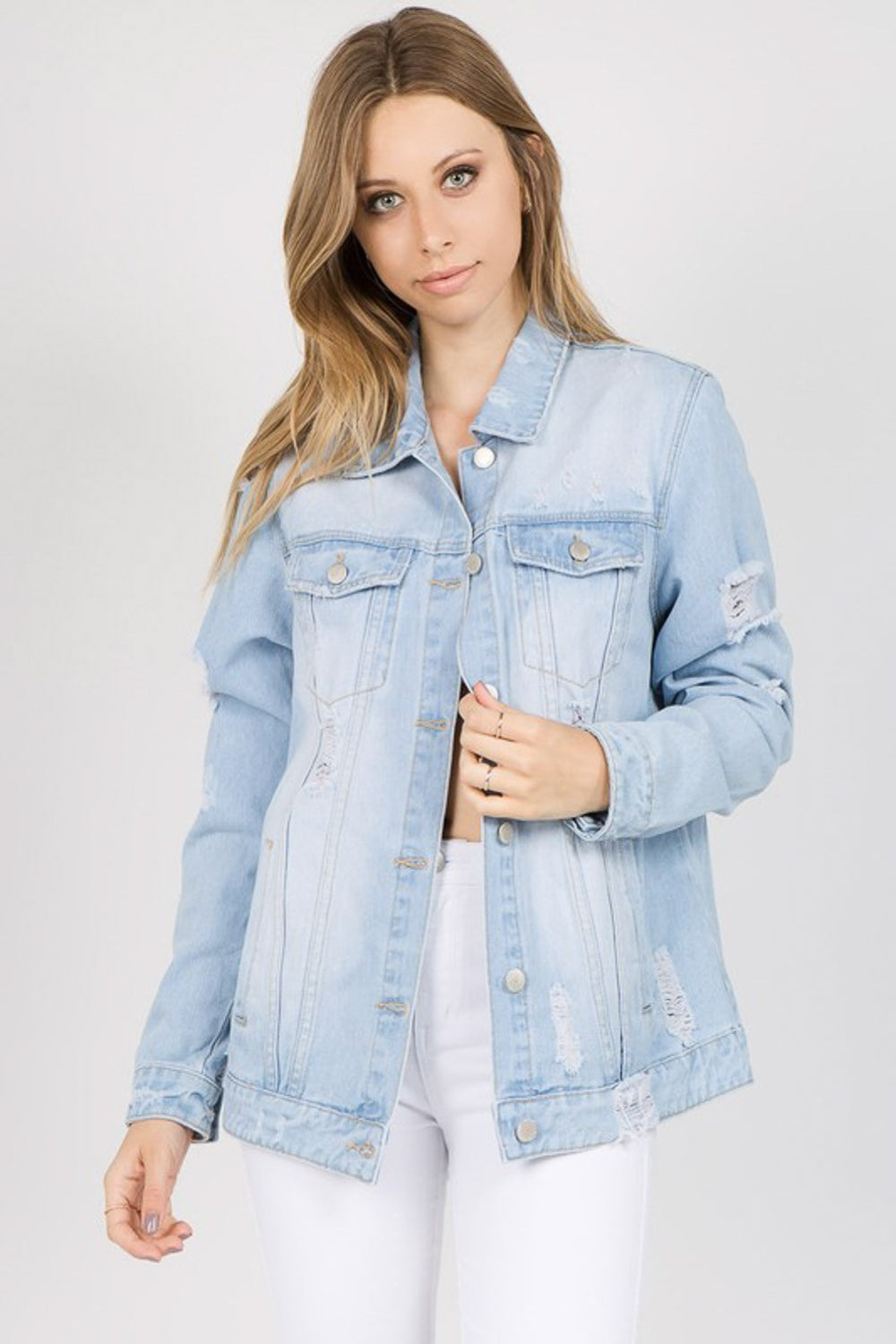 Patched Distressed Denim Jacket