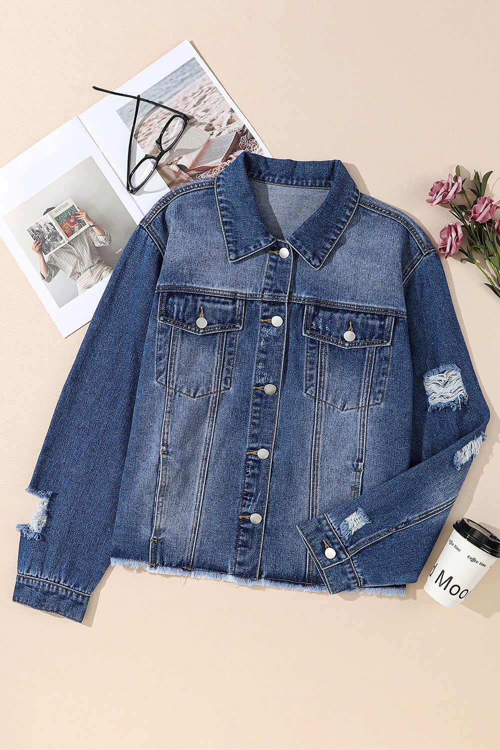 Emberly Plus Size Distressed Denim Jacket