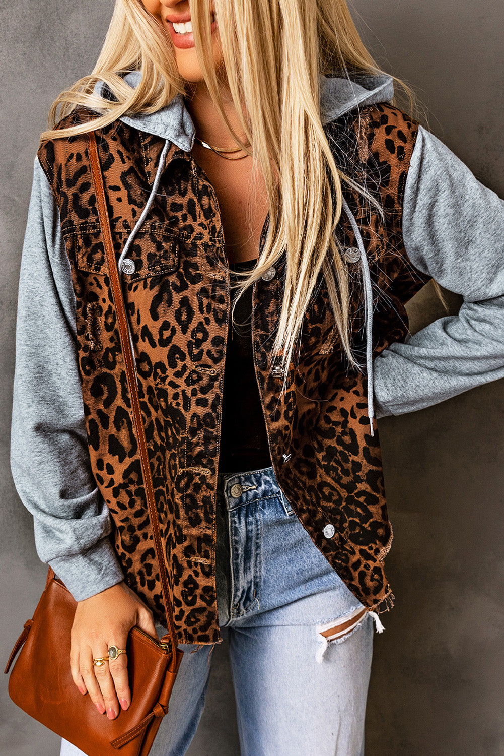 Leopard Hooded Denim Jacket