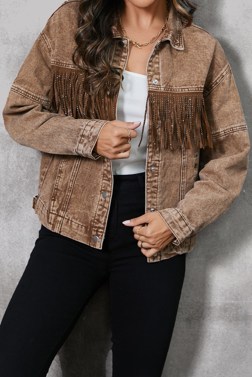 Chocolate Lover Fringe Denim Jacket