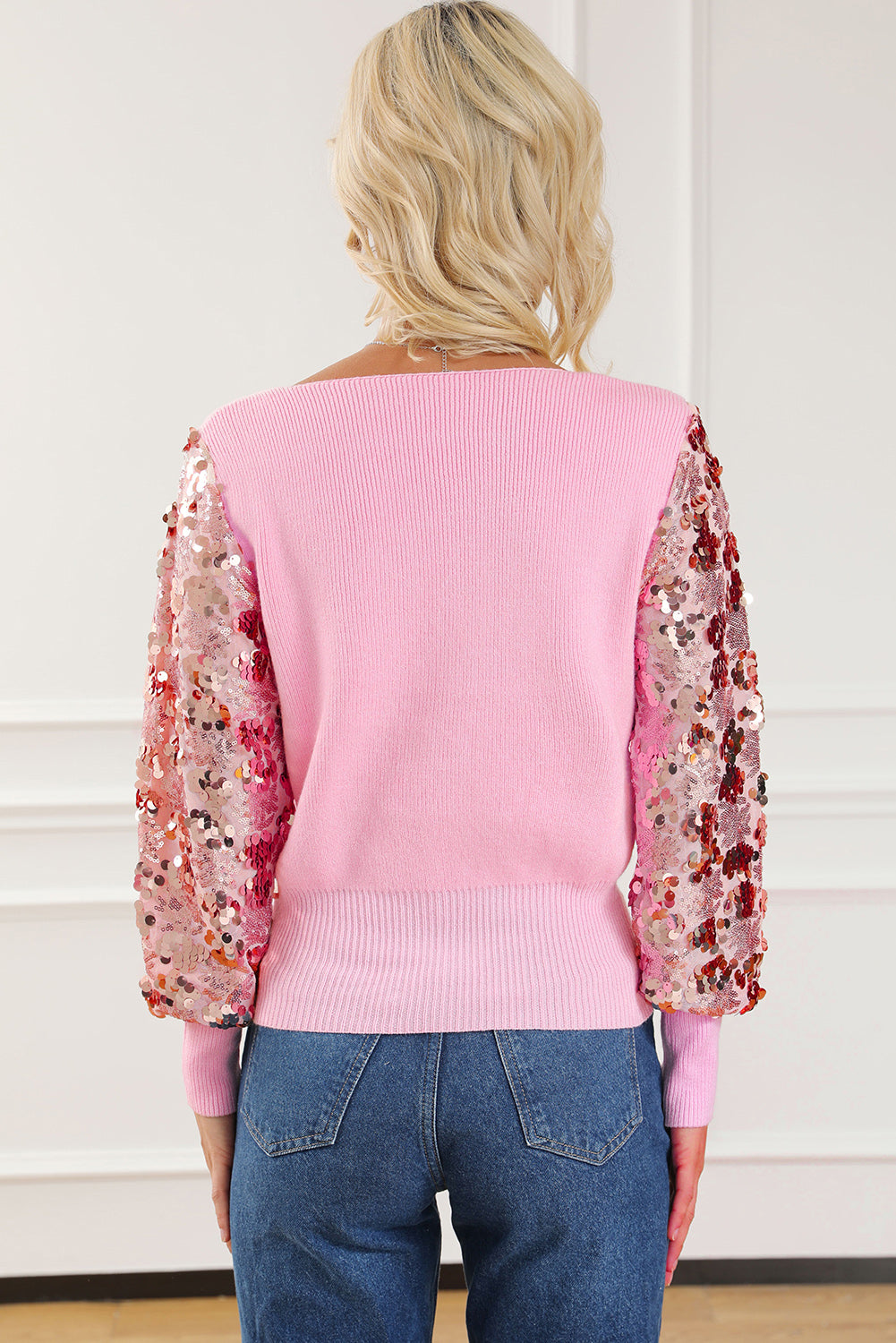 Sweet Pink Sequin V-Neck Sweater