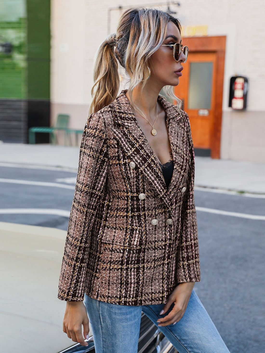 Chic Plaid Power Blazer