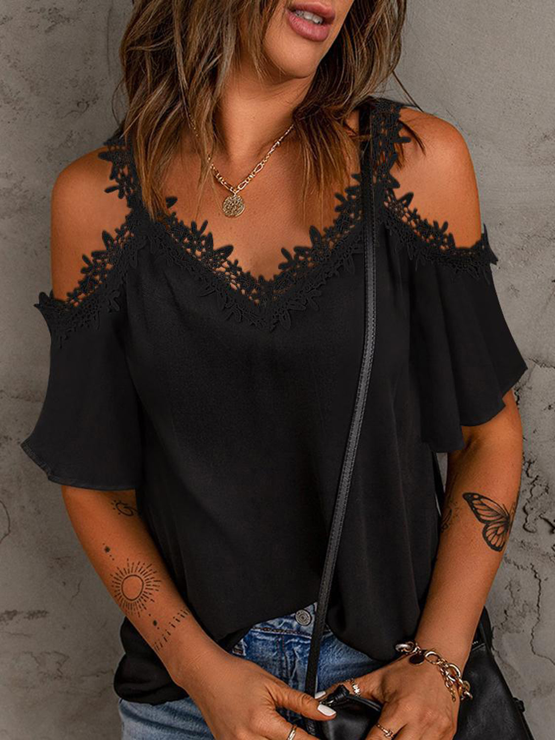 Lace V-Neck Half Sleeve Blouse