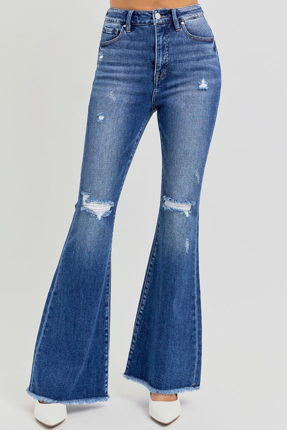 RISEN Luxe Distressed Flare Jeans